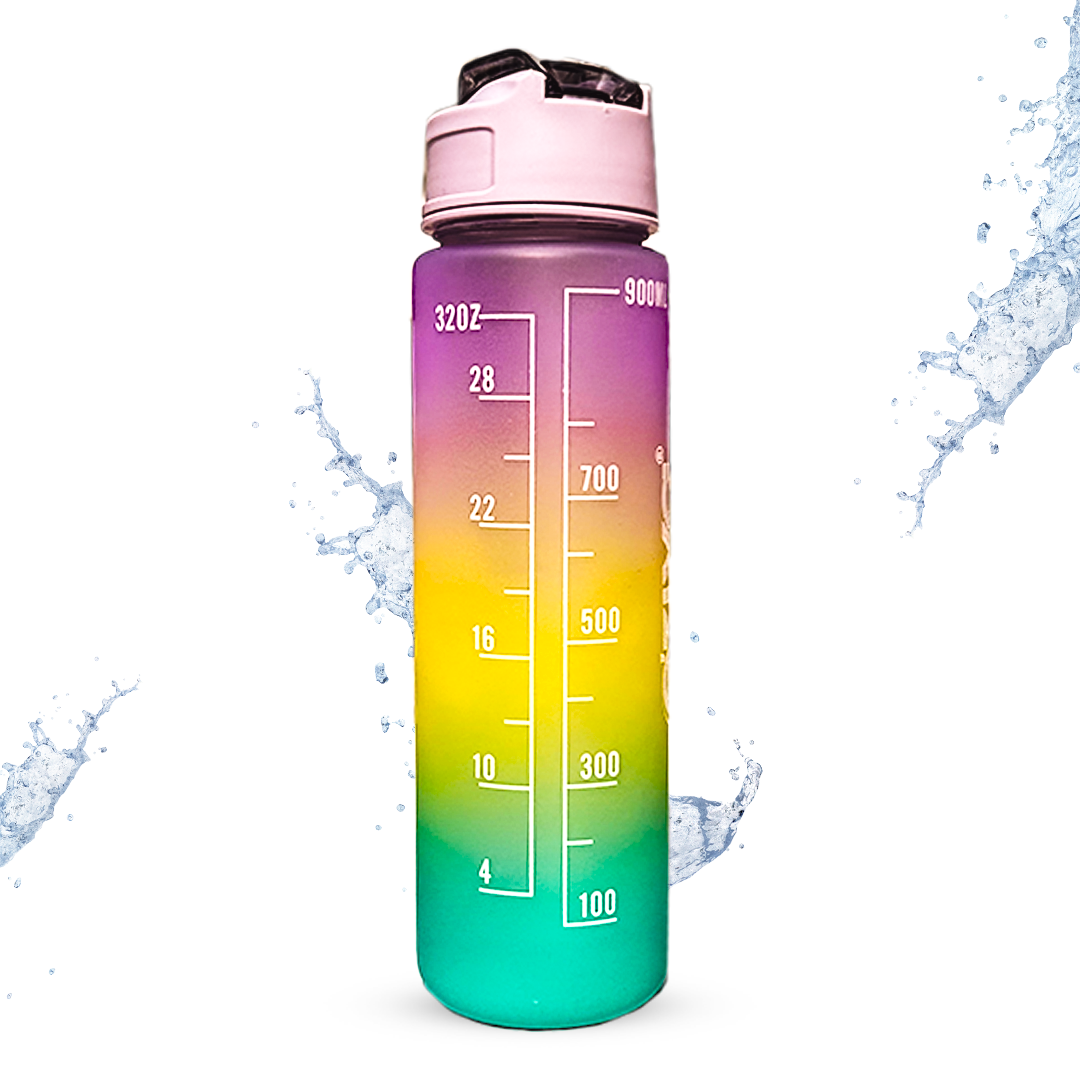 Motivational Sipper water bottle with time markings in Black