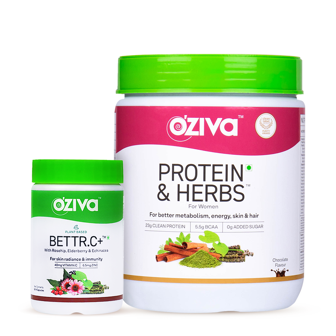 OZiva Protein Powder for Women for Weight Loss, Chocolate, 500g + OZiva