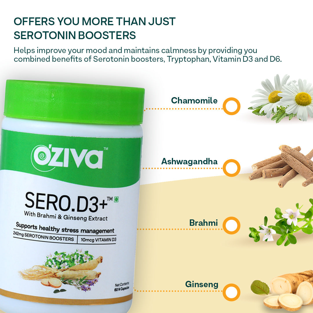 Buy Natural Serotonin Booster Capsule for Anxiety | OZiva Sero.D3+