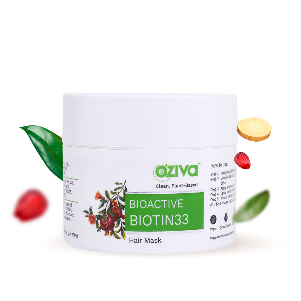 OZiva Bioactive Biotin33 Hair Mask (with Sesbania Agati, Bamboo Shoot, Pomegranate) for Increase in Hair Volume, 200g